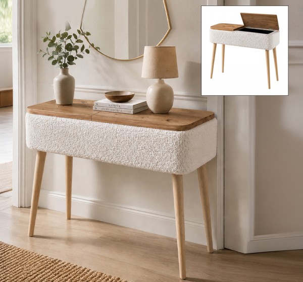 Κονσόλα Luno Megapap ύφασμα teddy χρώμα λευκό - pine oak 90x30x90εκ.
