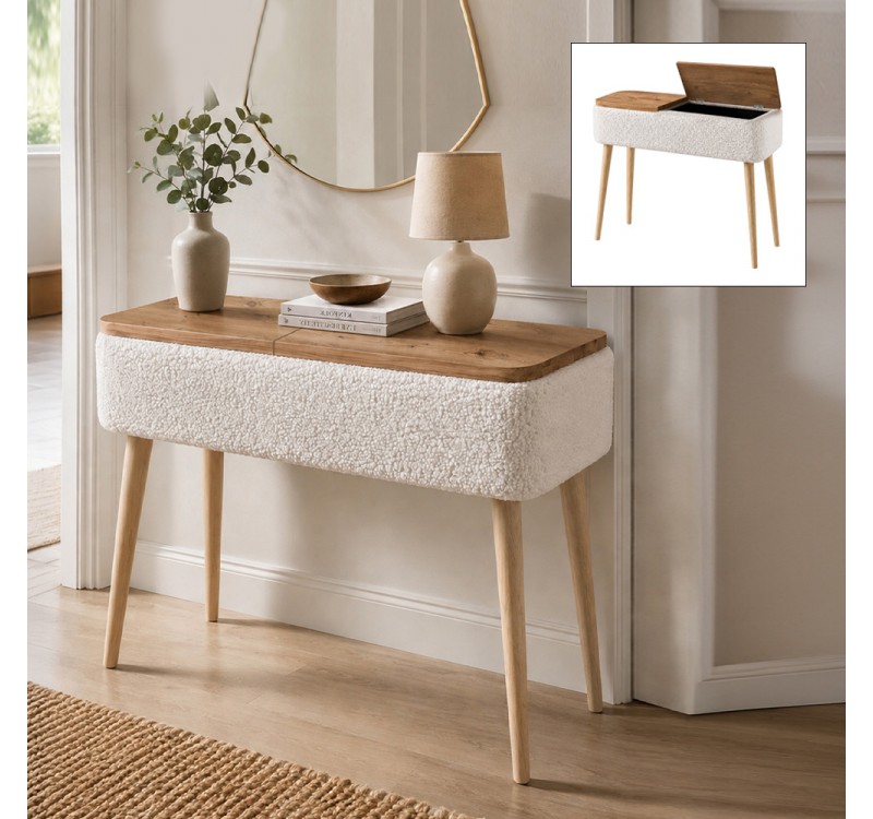 Κονσόλα Luno Megapap ύφασμα teddy χρώμα λευκό - pine oak 90x30x90εκ.