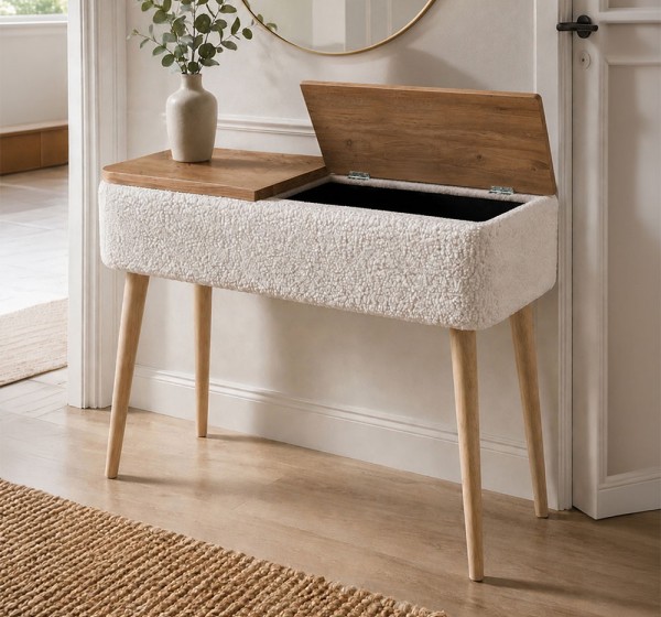Κονσόλα Luno Megapap ύφασμα teddy χρώμα λευκό - pine oak 90x30x90εκ.
