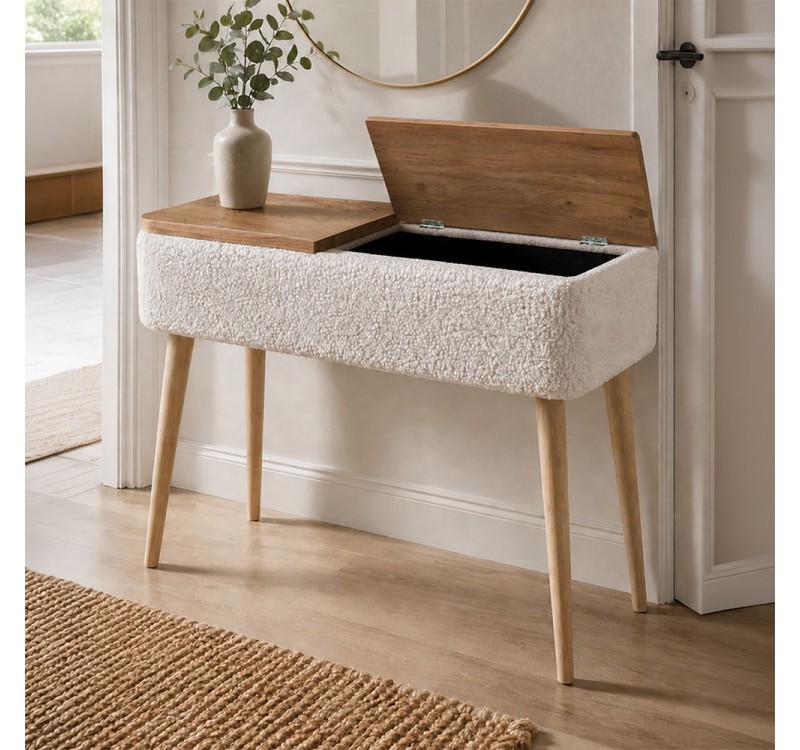 Κονσόλα Luno Megapap ύφασμα teddy χρώμα λευκό - pine oak 90x30x90εκ.