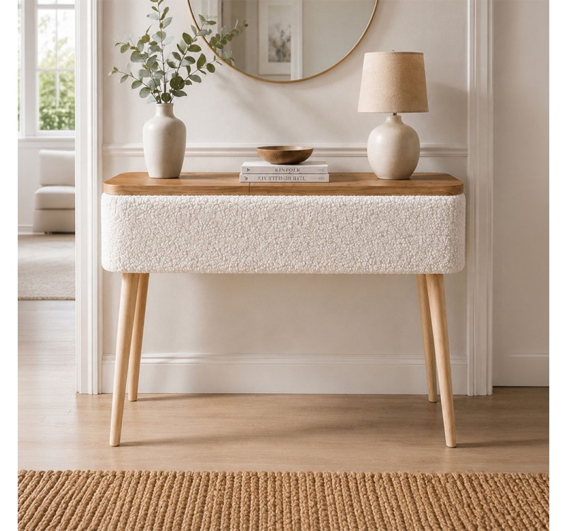Κονσόλα Luno Megapap ύφασμα teddy χρώμα λευκό - pine oak 90x30x90εκ.