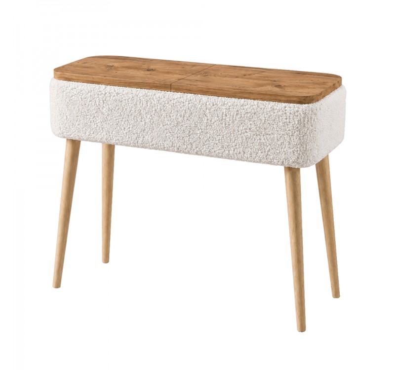 Κονσόλα Luno Megapap ύφασμα teddy χρώμα λευκό - pine oak 90x30x90εκ.