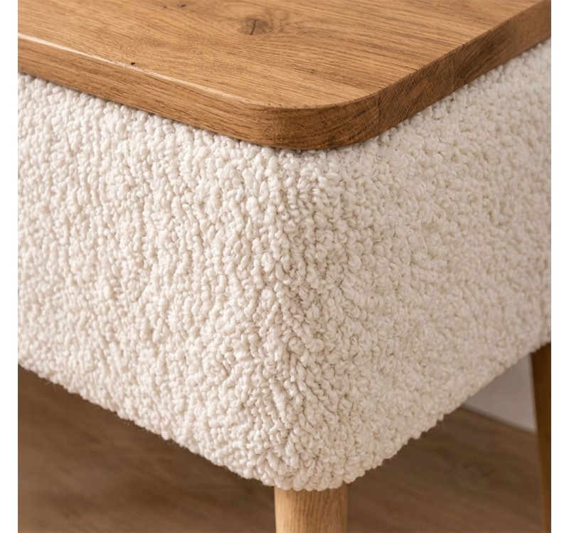 Κομοδίνο Nivo Megapap ύφασμα teddy χρώμα λευκό - pine oak 45x35x45εκ.