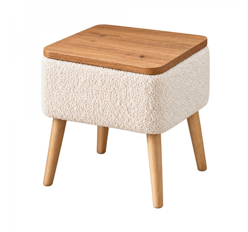 Κομοδίνο Nivo Megapap ύφασμα teddy χρώμα λευκό - pine oak 45x35x45εκ.