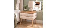 Κομοδίνο Nivo Megapap ύφασμα teddy χρώμα λευκό - pine oak 50x45x45εκ.