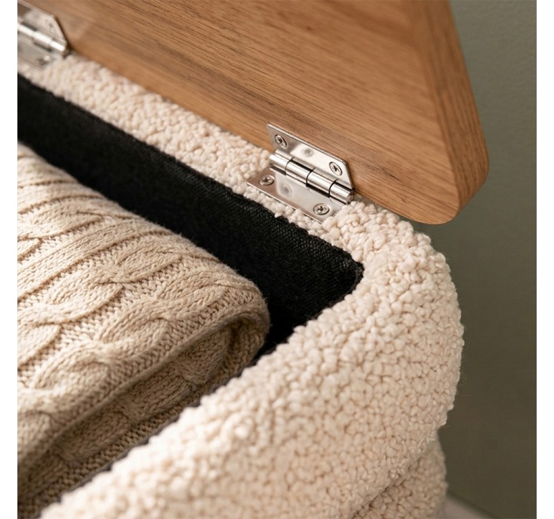 Κομοδίνο Nivo Megapap ύφασμα teddy χρώμα λευκό - pine oak 50x45x45εκ.