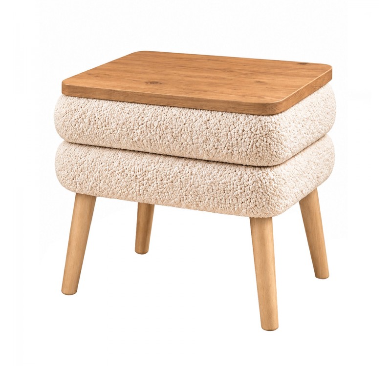Κομοδίνο Nivo Megapap ύφασμα teddy χρώμα λευκό - pine oak 50x45x45εκ.