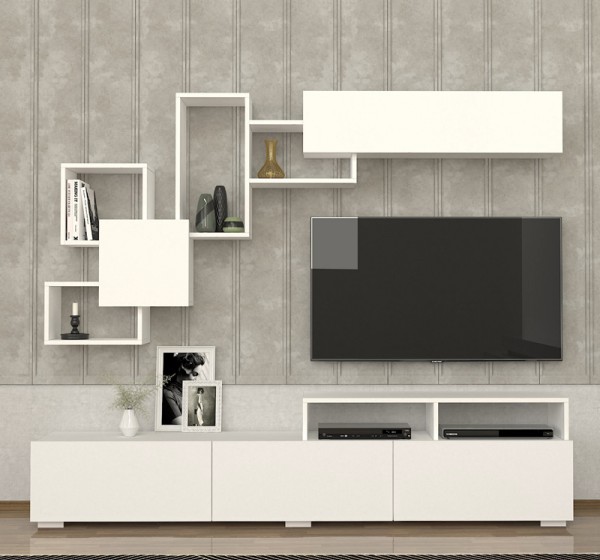 Σύνθεση τηλεόρασης Stamatia Megapap χρώμα λευκό 210x36,8x46,8εκ.