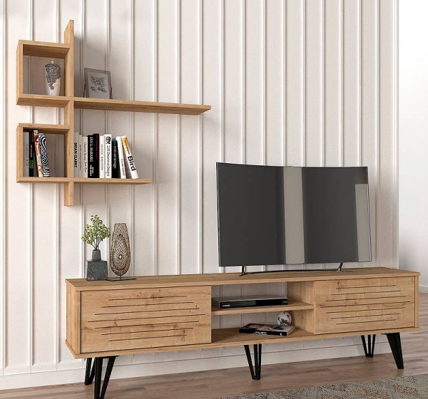 Σύνθεση τηλεόρασης Salerno Megapap χρώμα sapphire oak 180x35x51εκ.