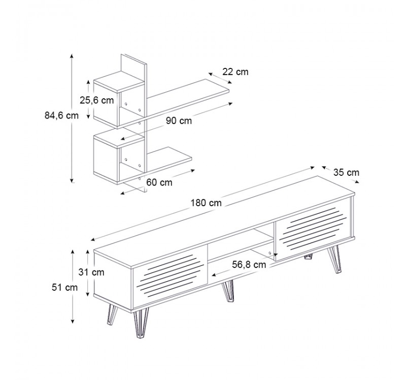 Σύνθεση τηλεόρασης Salerno Megapap χρώμα λευκό 180x35x51εκ.