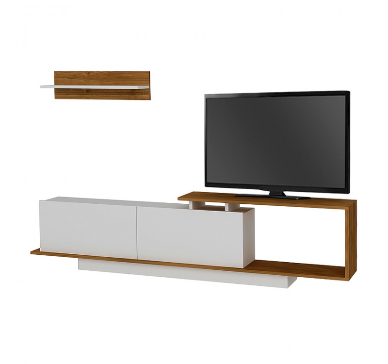 Έπιπλο τηλεόρασης Novara Megapap χρώμα λευκό - καρυδί 180x29,6x45εκ.