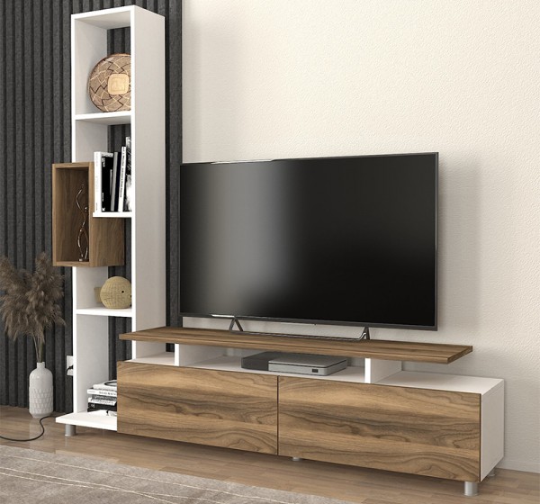 Σύνθεση τηλεόρασης Tulip Megapap χρώμα λευκό - καρυδί 160x29,5x160εκ.