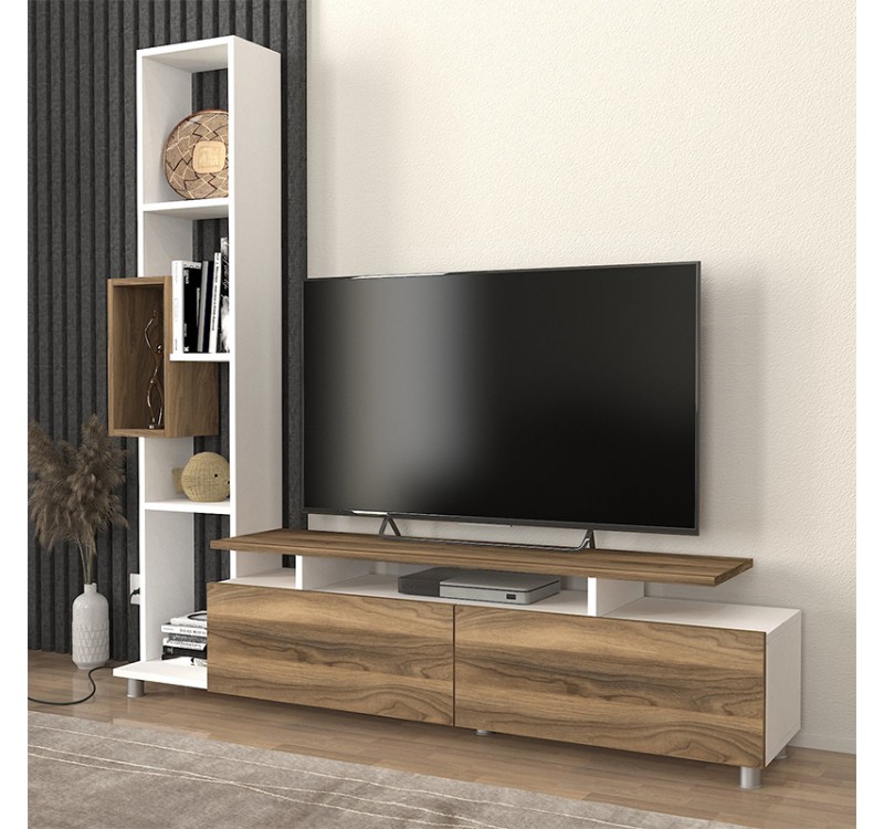 Σύνθεση τηλεόρασης Tulip Megapap χρώμα λευκό - καρυδί 160x29,5x160εκ.