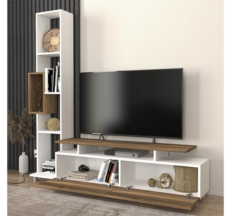 Σύνθεση τηλεόρασης Tulip Megapap χρώμα λευκό - καρυδί 160x29,5x160εκ.