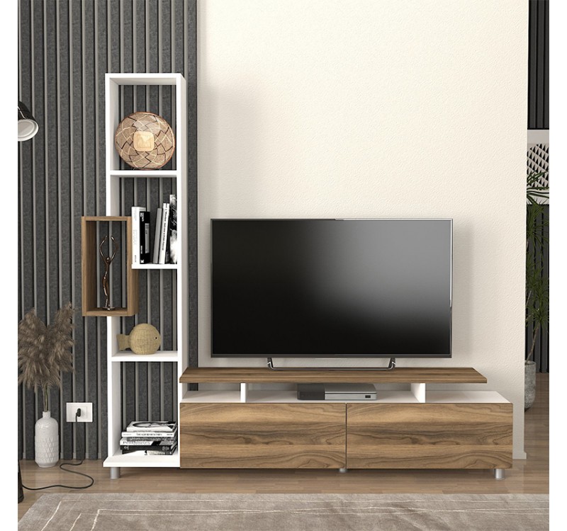 Σύνθεση τηλεόρασης Tulip Megapap χρώμα λευκό - καρυδί 160x29,5x160εκ.