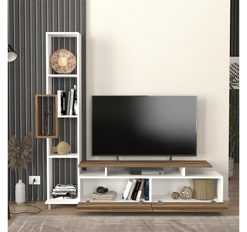 Σύνθεση τηλεόρασης Tulip Megapap χρώμα λευκό - καρυδί 160x29,5x160εκ.