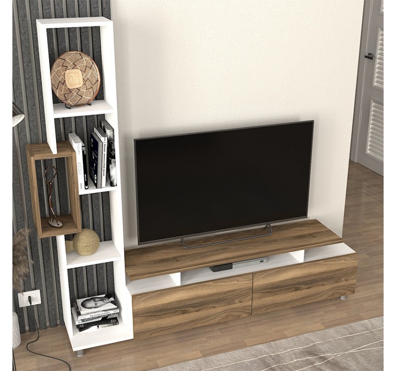 Σύνθεση τηλεόρασης Tulip Megapap χρώμα λευκό - καρυδί 160x29,5x160εκ.