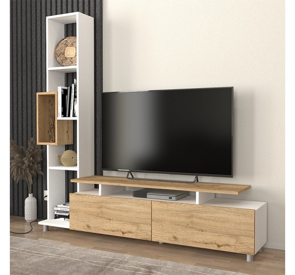 Σύνθεση τηλεόρασης Tulip Megapap χρώμα λευκό - sepet oak 160x29,5x160εκ.