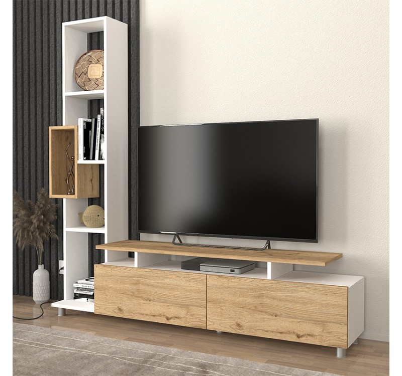 Σύνθεση τηλεόρασης Tulip Megapap χρώμα λευκό - sepet oak 160x29,5x160εκ.
