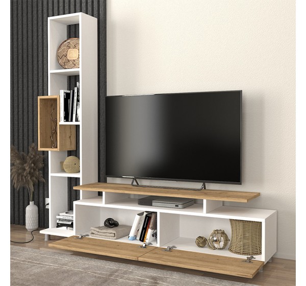 Σύνθεση τηλεόρασης Tulip Megapap χρώμα λευκό - sepet oak 160x29,5x160εκ.