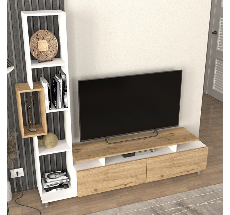 Σύνθεση τηλεόρασης Tulip Megapap χρώμα λευκό - sepet oak 160x29,5x160εκ.
