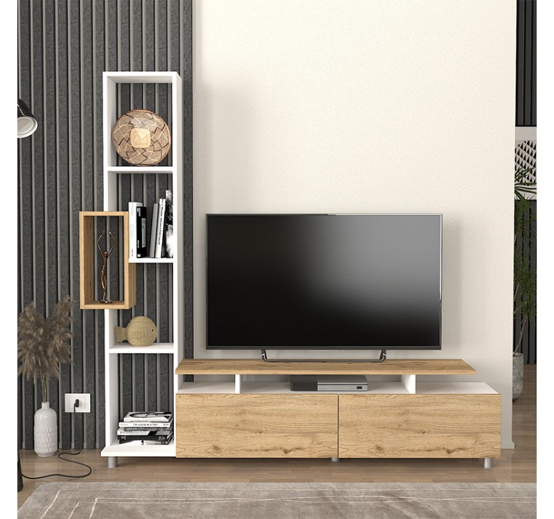 Σύνθεση τηλεόρασης Tulip Megapap χρώμα λευκό - sepet oak 160x29,5x160εκ.