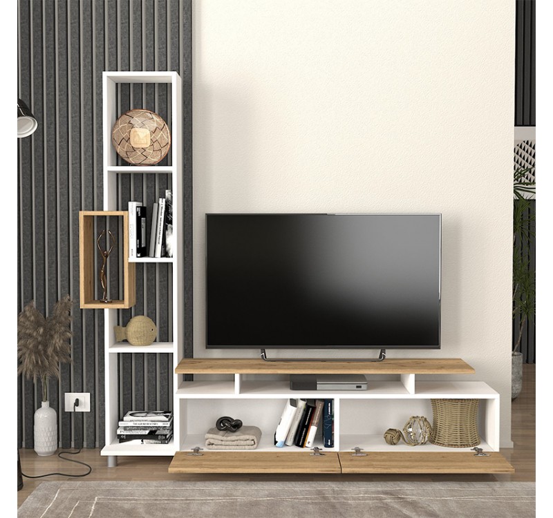 Σύνθεση τηλεόρασης Tulip Megapap χρώμα λευκό - sepet oak 160x29,5x160εκ.