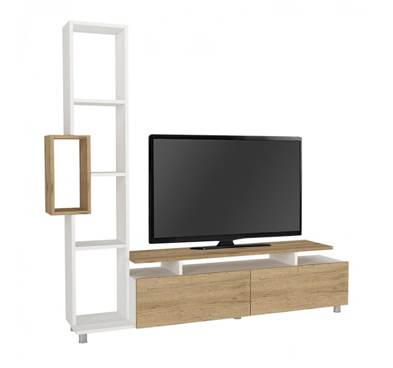 Σύνθεση τηλεόρασης Tulip Megapap χρώμα λευκό - sepet oak 160x29,5x160εκ.