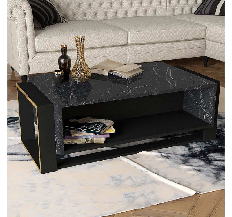 Τραπεζάκι σαλονιού Serina Megapap χρώμα μαύρο εφέ μαρμάρου 107x60x40εκ.