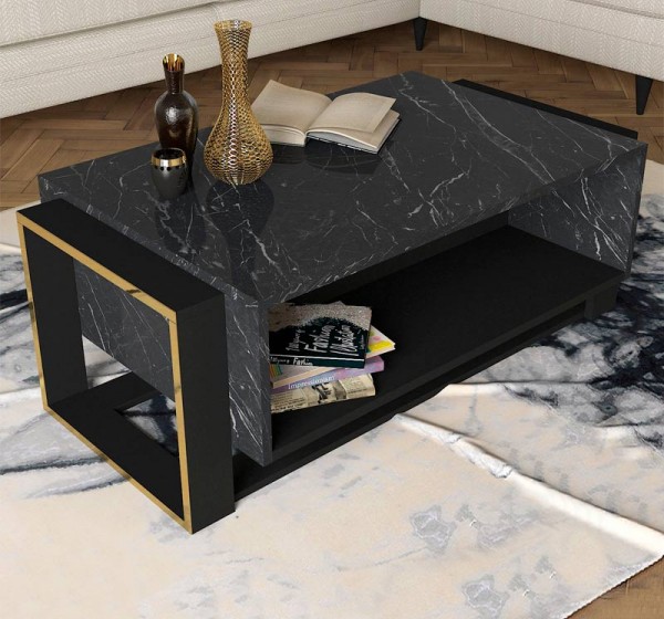 Τραπεζάκι σαλονιού Serina Megapap χρώμα μαύρο εφέ μαρμάρου 107x60x40εκ.
