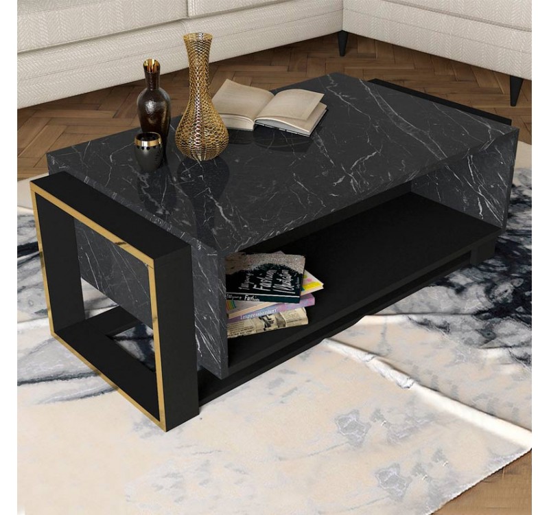 Τραπεζάκι σαλονιού Serina Megapap χρώμα μαύρο εφέ μαρμάρου 107x60x40εκ.