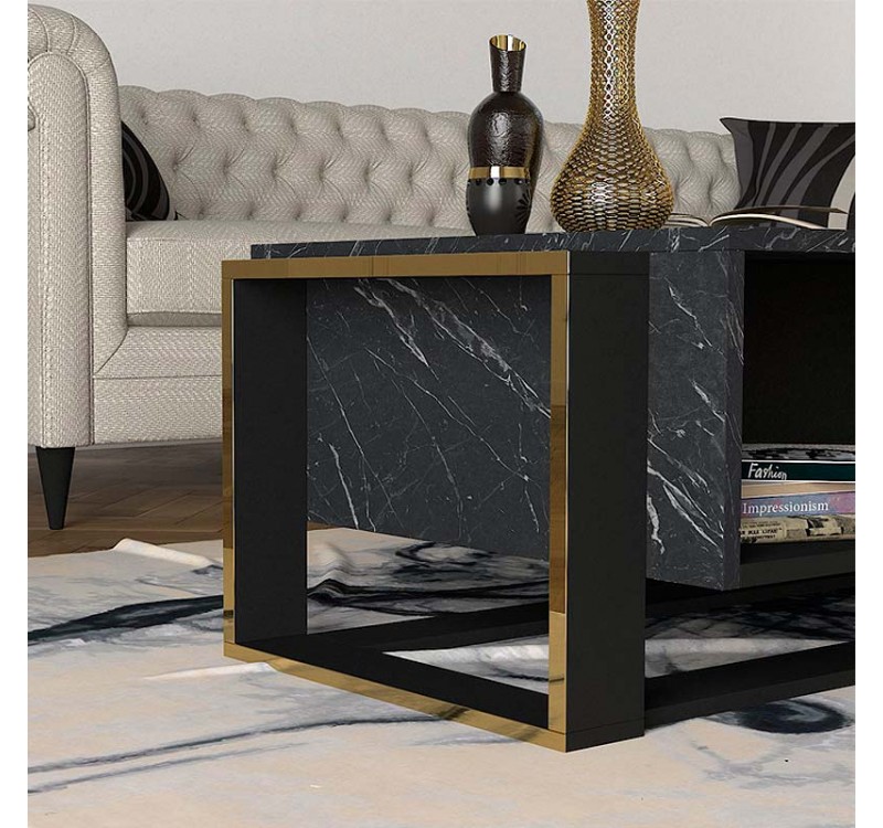 Τραπεζάκι σαλονιού Serina Megapap χρώμα μαύρο εφέ μαρμάρου 107x60x40εκ.