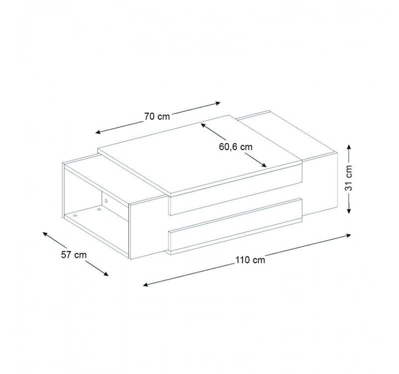 Τραπεζάκι σαλονιού Nora Megapap χρώμα λευκό - καρυδί 110x60,6x31εκ.