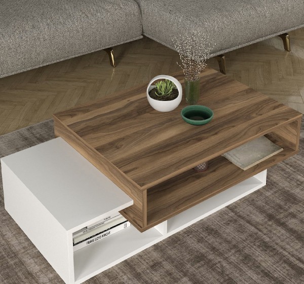 Τραπεζάκι σαλονιού Tab Megapap χρώμα λευκό - καρυδί 105x60x32εκ.