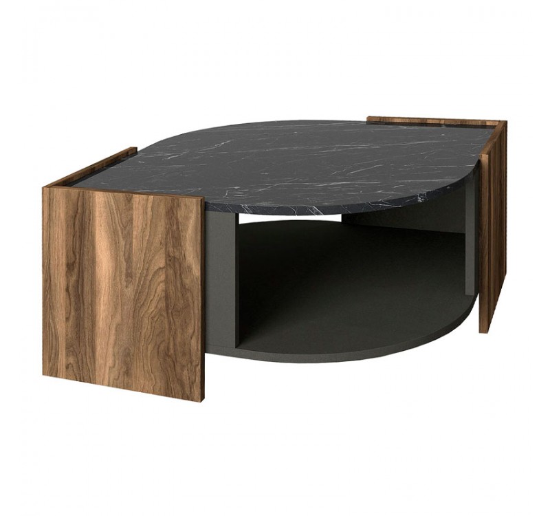 Τραπεζάκι σαλονιού Marbel Megapap χρώμα καρυδί - μαύρο εφέ μαρμάρου 75x75x40εκ.