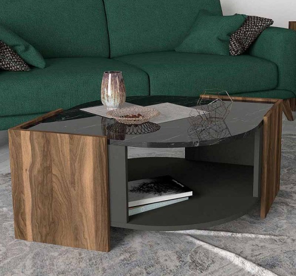 Τραπεζάκι σαλονιού Marbel Megapap χρώμα καρυδί - μαύρο εφέ μαρμάρου 75x75x40εκ.