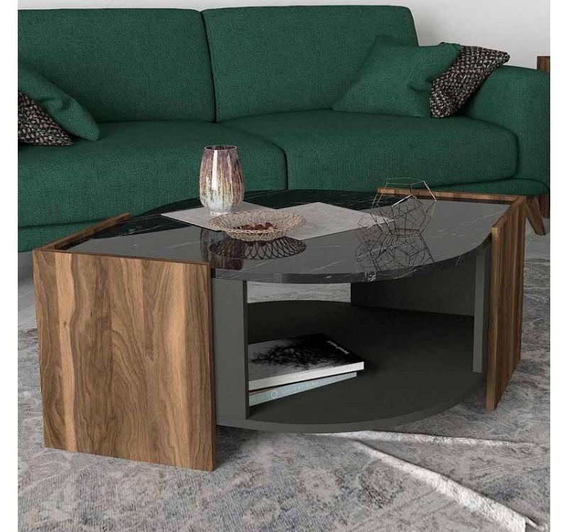 Τραπεζάκι σαλονιού Marbel Megapap χρώμα καρυδί - μαύρο εφέ μαρμάρου 75x75x40εκ.