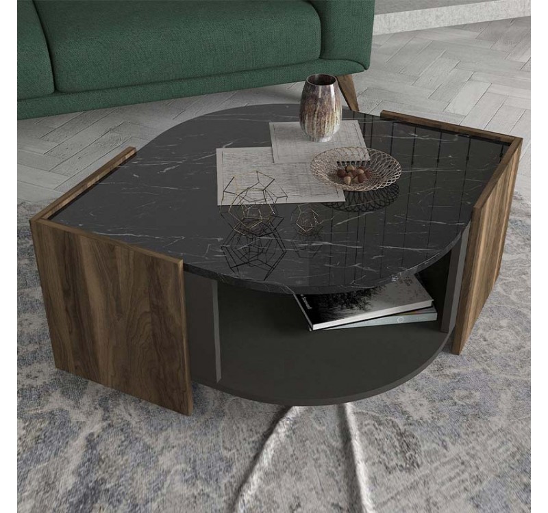 Τραπεζάκι σαλονιού Marbel Megapap χρώμα καρυδί - μαύρο εφέ μαρμάρου 75x75x40εκ.