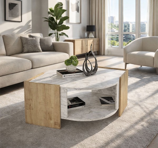 Τραπεζάκι σαλονιού Marbel Megapap χρώμα sapphire oak - λευκό εφέ μαρμάρου 75x75x40εκ.