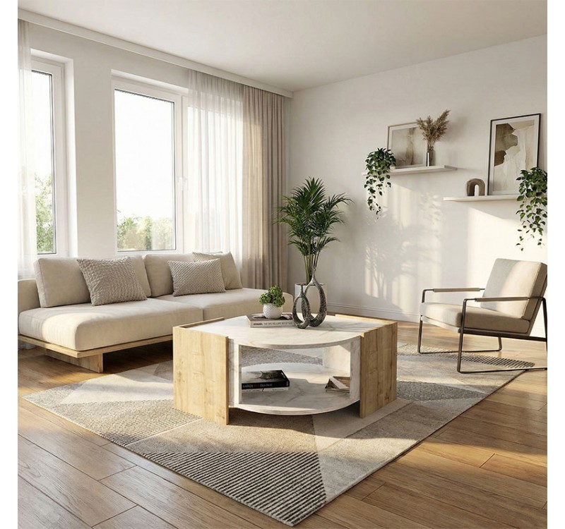 Τραπεζάκι σαλονιού Marbel Megapap χρώμα sapphire oak - λευκό εφέ μαρμάρου 75x75x40εκ.