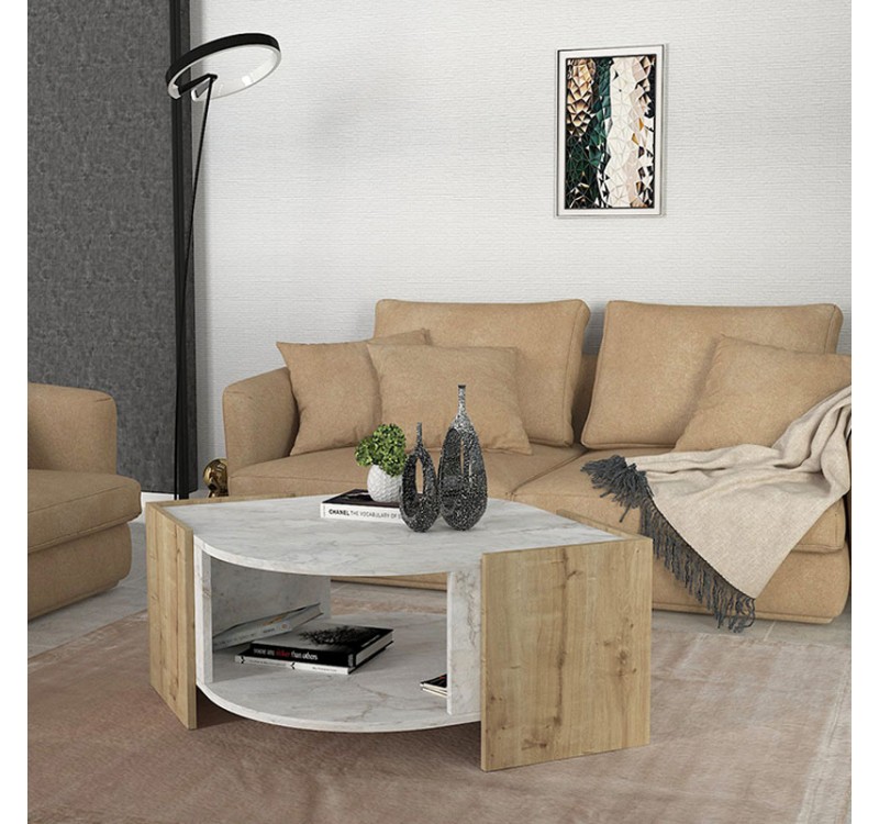 Τραπεζάκι σαλονιού Marbel Megapap χρώμα sapphire oak - λευκό εφέ μαρμάρου 75x75x40εκ.
