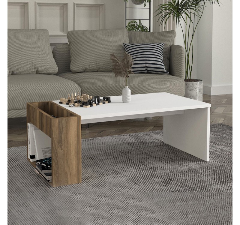 Τραπεζάκι σαλονιού View Megapap χρώμα λευκό - καρυδί 95x50x34εκ.