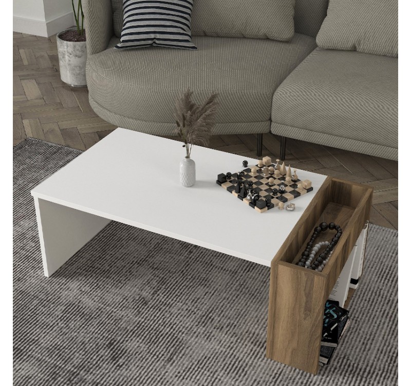 Τραπεζάκι σαλονιού View Megapap χρώμα λευκό - καρυδί 95x50x34εκ.