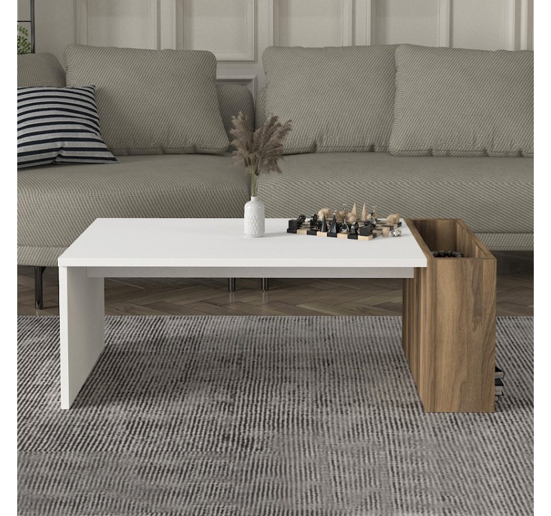 Τραπεζάκι σαλονιού View Megapap χρώμα λευκό - καρυδί 95x50x34εκ.