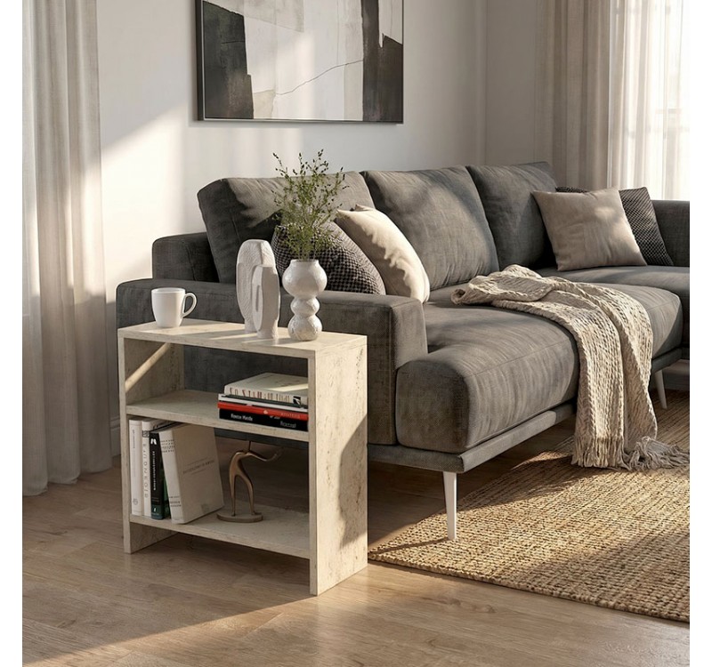 Τραπεζάκι βοηθητικό Silvanus Megapap χρώμα travertine 51x17,5x49εκ.