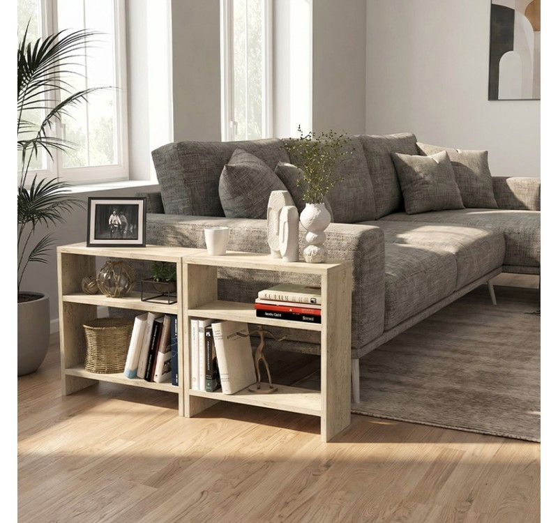 Τραπεζάκι βοηθητικό Silvanus Megapap χρώμα travertine 51x17,5x49εκ.