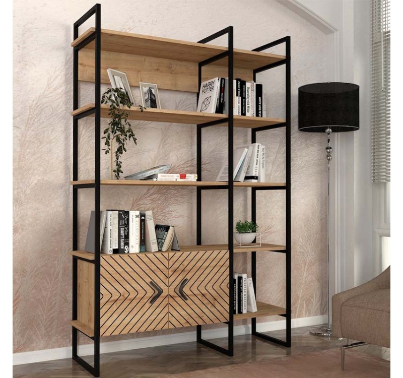 Βιβλιοθήκη Eduardo Megapap μεταλλική - μελαμίνης χρώμα sapphire oak 120x39x180εκ.