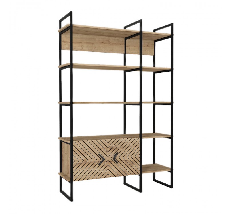 Βιβλιοθήκη Eduardo Megapap μεταλλική - μελαμίνης χρώμα sapphire oak 120x39x180εκ.