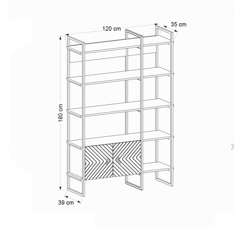 Βιβλιοθήκη Eduardo Megapap μεταλλική - μελαμίνης χρώμα sapphire oak 120x39x180εκ.