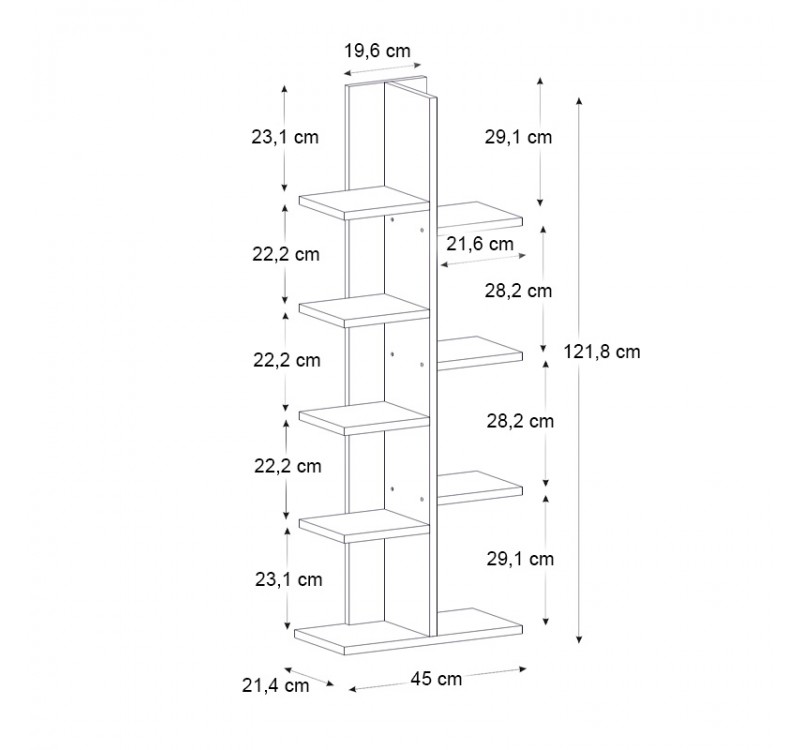Βιβλιοθήκη Tree Megapap χρώμα λευκό 45x21,4x121,8εκ.